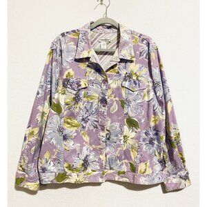 Coldwater Creek Jacket Womens 2X Purple Floral Button Up Trucker Country Prairie